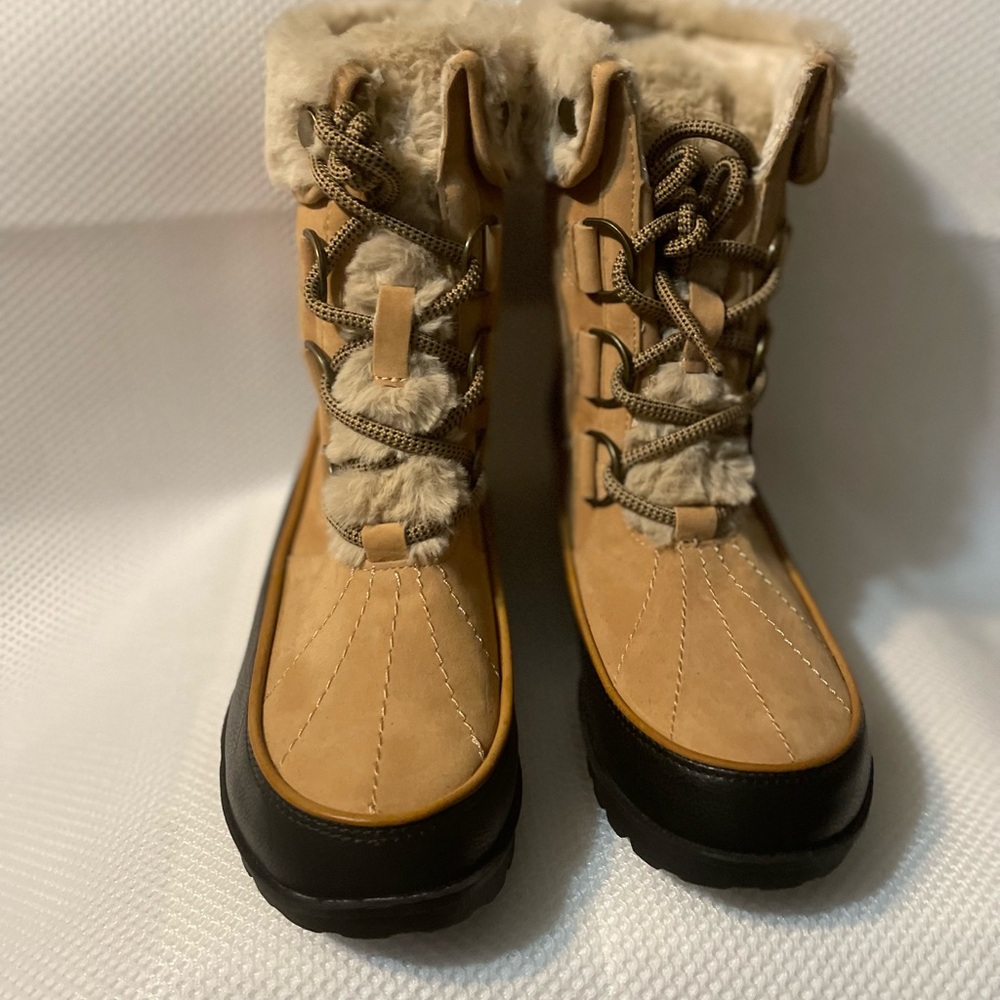 Tan and Black Fur-Lined Winter Boots